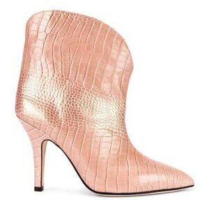 New PARIS TEXAS Iridescent Moc Croco Rounded Stiletto Ankle Boot Barbie Pink 8.5
